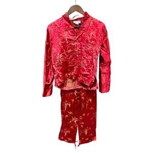 Vintage Palace Red Bamboo Print Asian Style Girls'‎ Outfit Set Size 12
